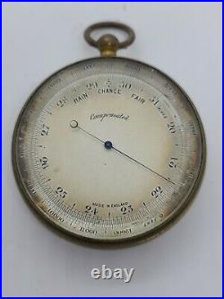 Antique 1800's Brass Victorian English Maritime Pocket Barometer withCase, England