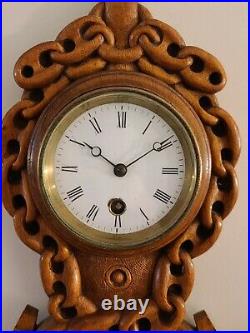 Antique 1800's French Victorian Carved Oak Nautical Anchor Wall Barometer Clock