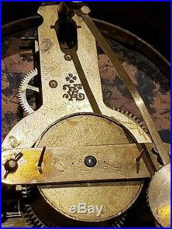 Antique 1800's German Victorian Carved Oak Weather Station Wall Barometer Clock