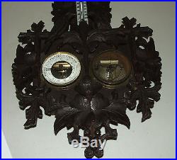 Antique 1800's German Weather Station Barometer with Hand Carved Birds & Flowers