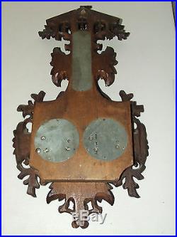 Antique 1800's German Weather Station Barometer with Hand Carved Birds & Flowers
