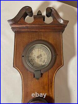 Antique 1800's handmade mahogany English banjo weather barometer instrument