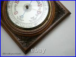 Antique 1800s English Victorian Design Floral Etched Wood Mounted Barometer