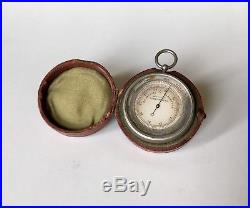 Antique 1800s Silver Pocket Barometer Leather Case Pertuis Hulot Naudet France