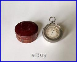Antique 1800s Silver Pocket Barometer Leather Case Pertuis Hulot Naudet France