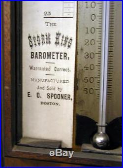 Antique 1880's E. C. Spooner Boston Walnut Storm King Stick BarometerThermometer