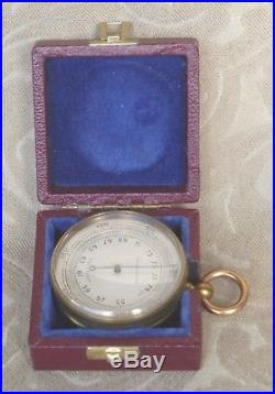 Antique 1900 Cased Compensated Pocket Brass Barometer Altimeter England N Mint