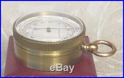 Antique 1900 Cased Compensated Pocket Brass Barometer Altimeter England N Mint