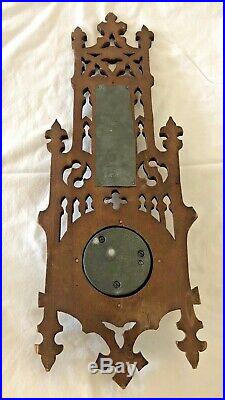 Antique 1900s German Wood Carved Wall Barometer Thermometer