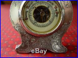 Antique 1904 Mermod Jaccard & King Sterling Silver Desktop Barometer Thermometer