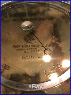 Antique 1944 Nihon Kisho Sokki Brass Aneroid Ship's Barometer 5x8