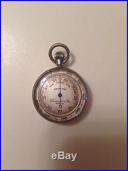 Antique 19 Century Pocket Barometer Silver Plated With Leather Case