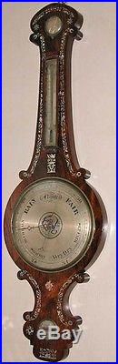 Antique 19c English Wheel Banjo Barometer Figural MOP Inlay Caminada Manchester