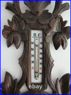 Antique 19thC Hand Carved Black Forest Thermometer Barometer