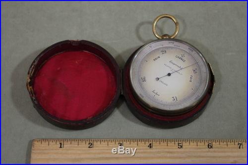 Antique 19thC Keuffel & Esser Co N. Y. Brass Pocket Barometer & Leather Case