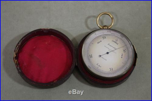 Antique 19thC Keuffel & Esser Co N. Y. Brass Pocket Barometer & Leather Case