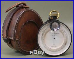 Antique 19thC Surveying Aneroid Compensated Brass Barometer & Leather Case