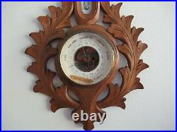 Antique 19thC Victorian Hand Carved Black Forest Thermometer Barometer