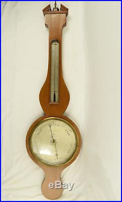 Antique 19th Banjo Wheel Thermometer Barometer M Fatorini Chichester Tiger Maple
