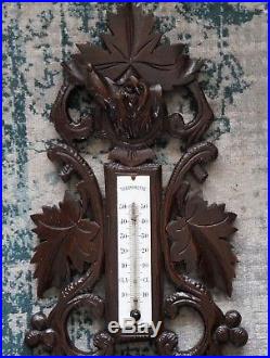 Antique 19th C. Hand Carved Black Forest Barometer Hunt Theme Dog Bird Birds 29