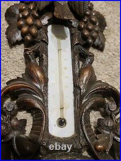 Antique 19th C. Hand Carved Black Forest Germany Wall Barometer Thermometer 23