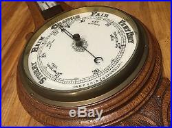 Antique 19th C. Hand Carved Oak Barometer & Thermometer