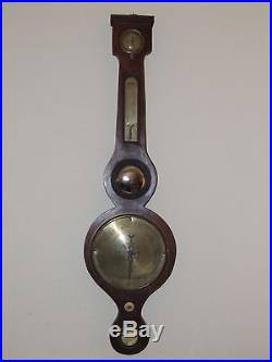 Antique 19th C. Mahogany Rosewood English Banjo Wall Barometer Weather Station