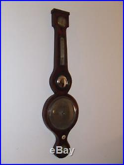 Antique 19th C. Mahogany Rosewood English Banjo Wall Barometer Weather Station
