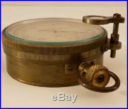 Antique 19th C STANLEY LONDON 2453 Brass Surveying Aneroid Barometer withMagnifier