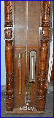 Antique 19th Century Ornate Victorian Oak Wood & Glass Admiral Fitzroy Barometer