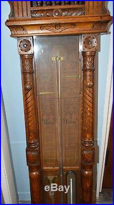 Antique 19th Century Ornate Victorian Oak Wood & Glass Admiral Fitzroy Barometer