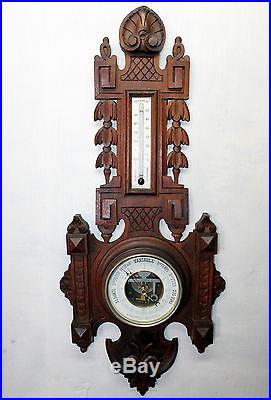 Antique 19th Century Victorian Black Forest Wall Barometer -Thermometer