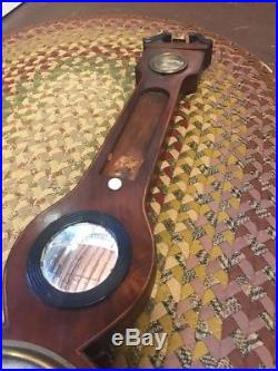 Antique 19th Century Wheel Barometer Weather Station Ivory Mahogany Banjo