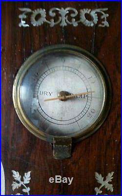 Antique 19thc Mother Of Pearl Inlaid Banjo Barometer Ortelli London As Is