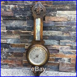Antique 23 English Carved Oak Weather Station Barometer Thermometer England