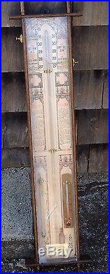 Antique Admiral Fitzroy Barometer Thermometer in Wooden Oak Cabinet