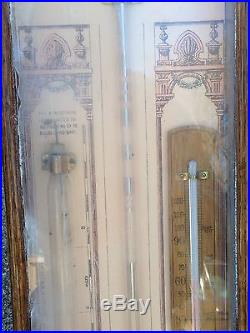 Antique Admiral Fitzroy Barometer Thermometer in Wooden Oak Cabinet