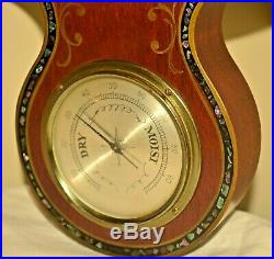 Antique Airguide Oyster Pearl Inlaid Mahogany Gilded Barometer Weather Station