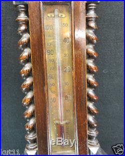 Antique Aitchison Aneroid Barometer With Thermometer Carved Turned Case