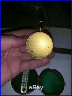 Antique Almer Coe Pocket Tycos Barometer In Original Leather Case