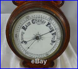 Antique American Walnut Wood Carved Aneroid Barometer & Thermometer c1870's