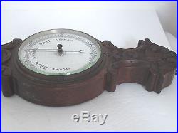 Antique American Walnut Wood Carved Aneroid Barometer & Thermometer c1870's