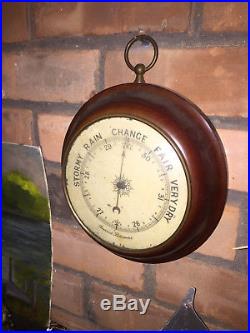 Antique Aneroid Barometer Beautiful Large wood & brass Case