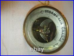 Antique Aneroid Barometer French Skeleton Dial withcurved Thermometer C 1870-1890