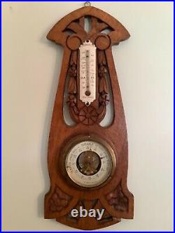 Antique Aneroid Barometer Hand Carved withPorcelain Thermometer French Rivière