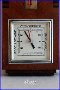Antique Art Deco Amsterdam School Wall Barometer & Thermometer
