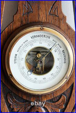 Antique Art Deco Amsterdam school Wall Barometer & Thermometer