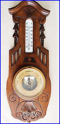 Antique Art Deco Art Nouveau Wall Barometer & Thermometer