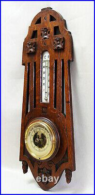 Antique Art Deco Art Nouveau Wall Barometer & Thermometer