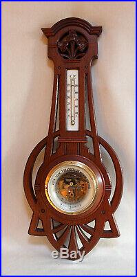 Antique Art Nouvau Dutch Design Jugendstil Wall Barometer & Thermometer
